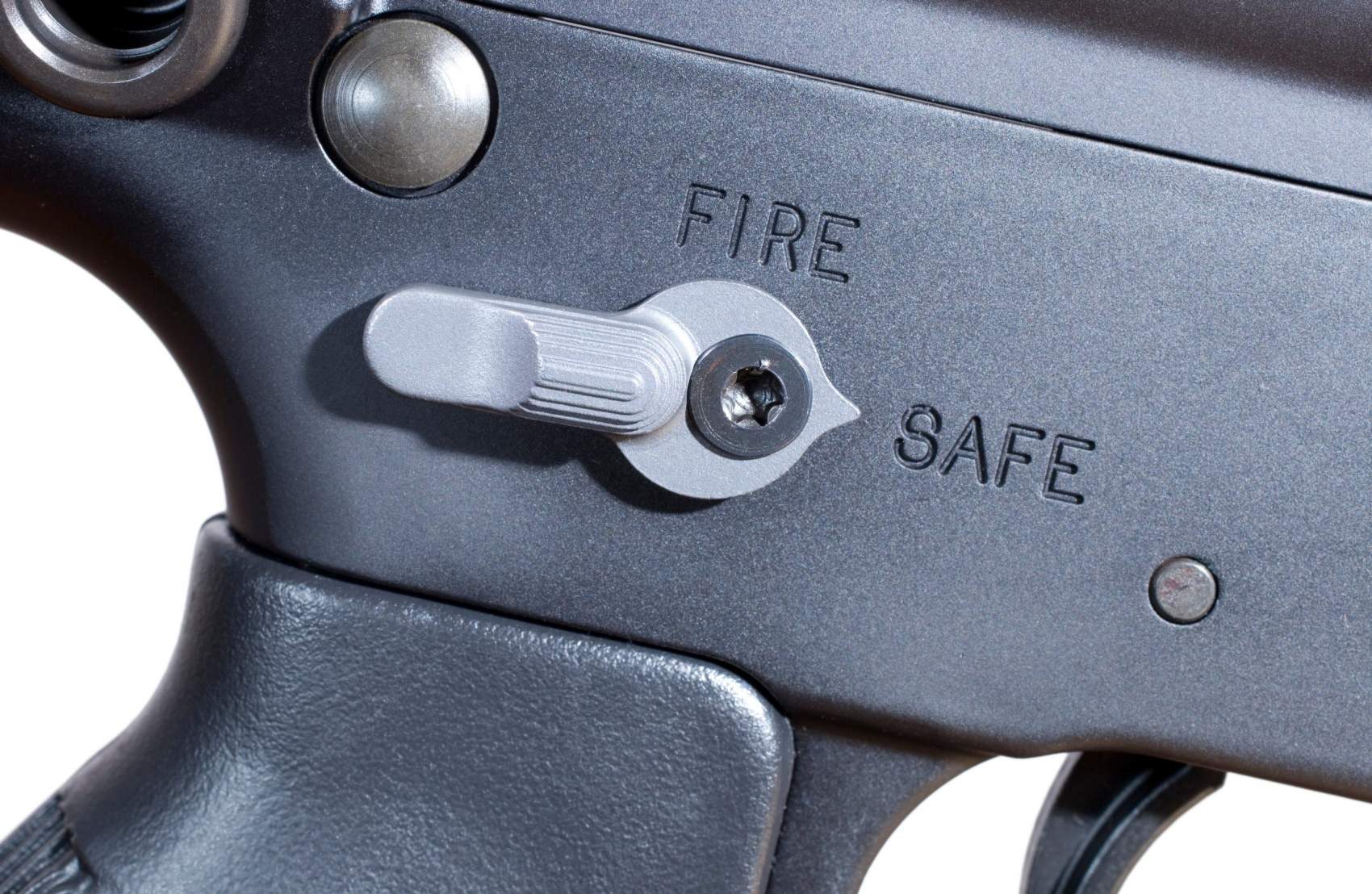 Modern semi automatic rifle that has its safety on